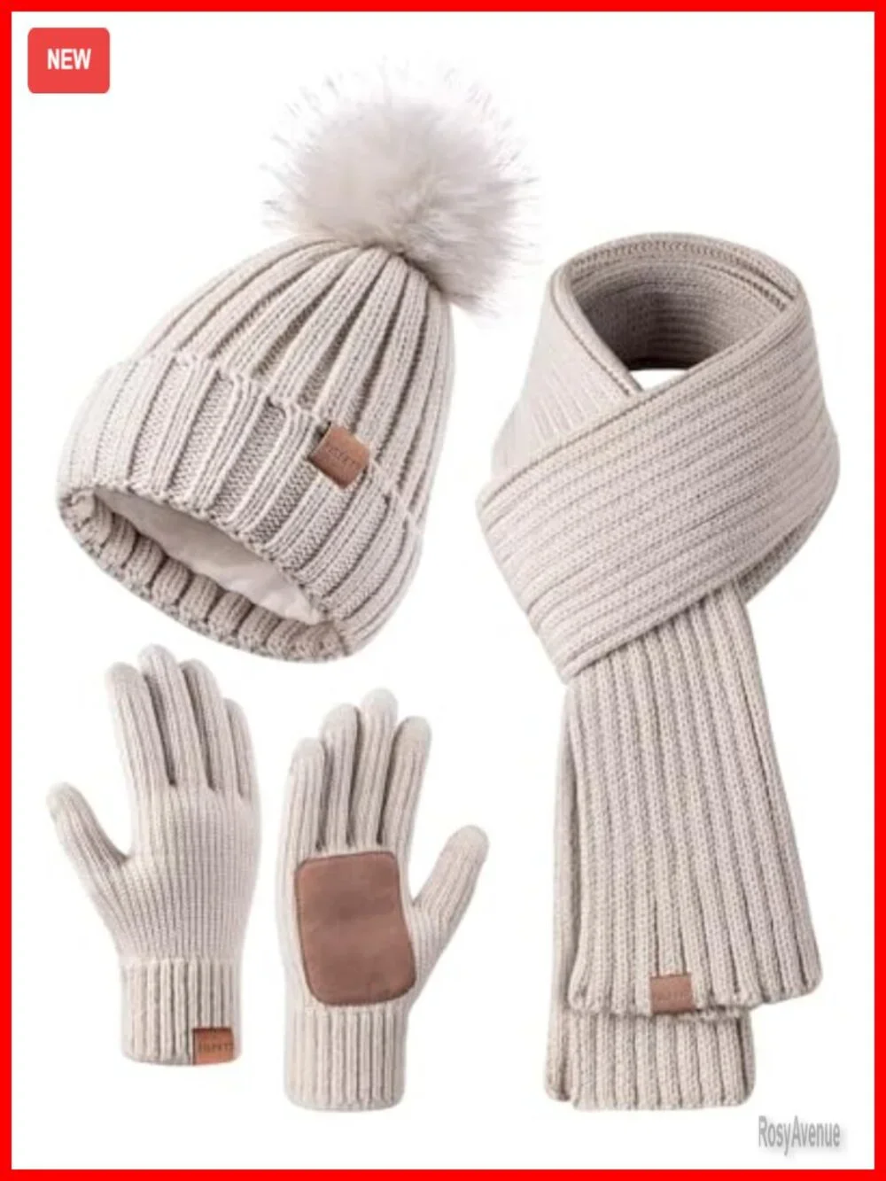Winter Beanie Hat Scarf Gloves Set Touchscreen Thermal Fleece Lined 3 in 1